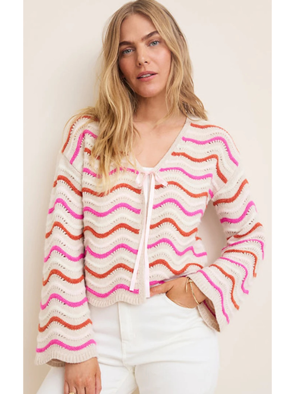 Francesca's Ella Striped Tie Front Cardigan Sweater Size Small 2-8